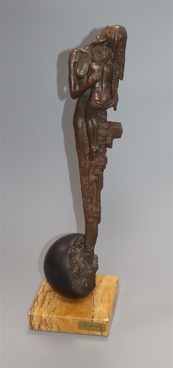 Josep Bofill (Spanish b. 1942), mixed media stylised sculpture of a mother and child, height 48cm (a.f.)